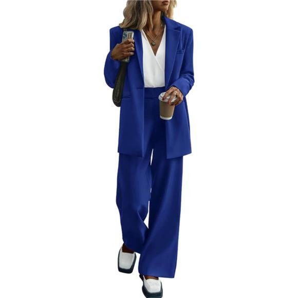 Luxe Stretch Woven Loose Fit Blazer And Wide Legs Pants Semi Formal Set main image 1